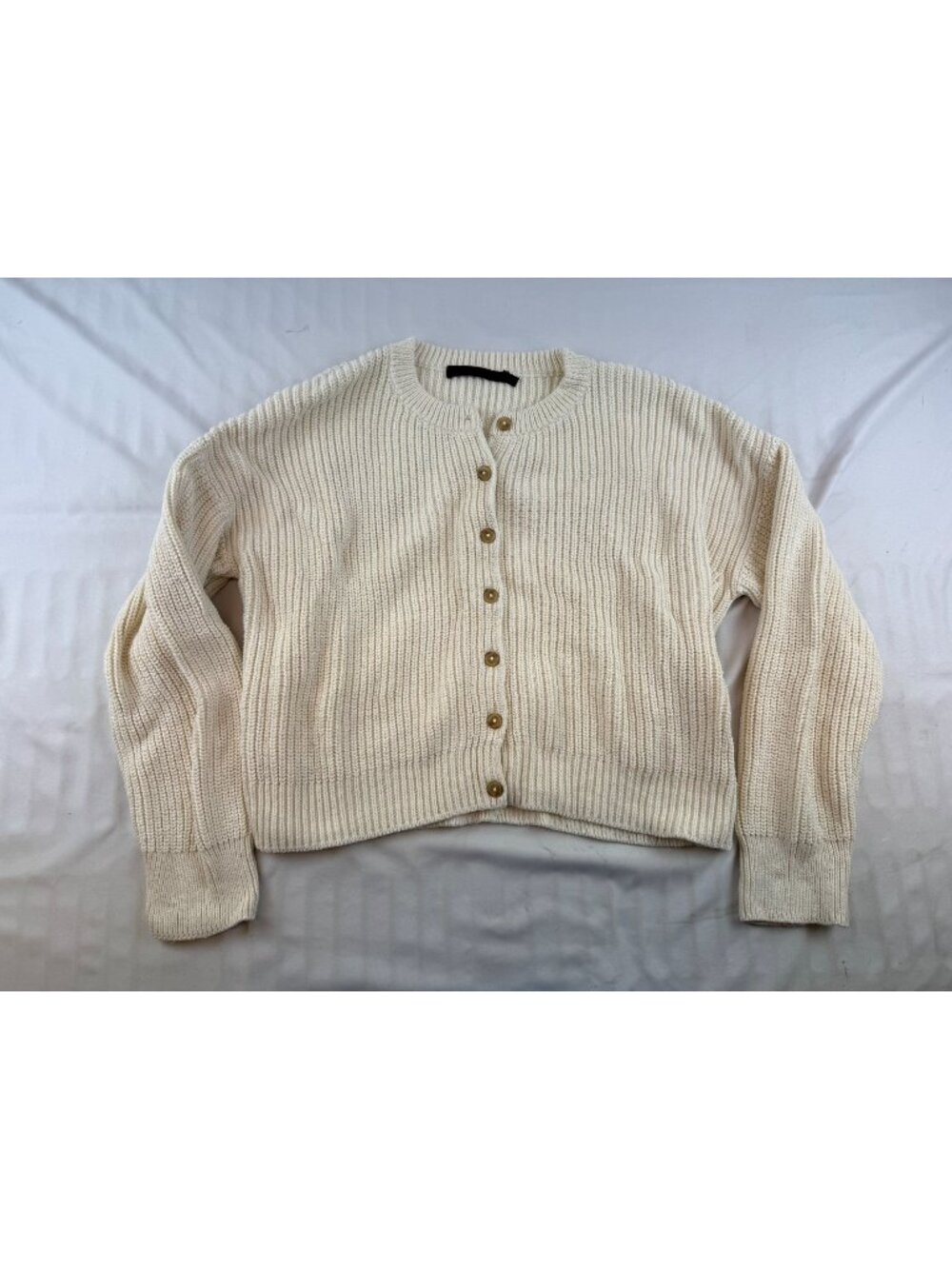 Jenni Kayne Cotton Hayes Crewneck Cardigan Womens XS Beige Knit Button Up